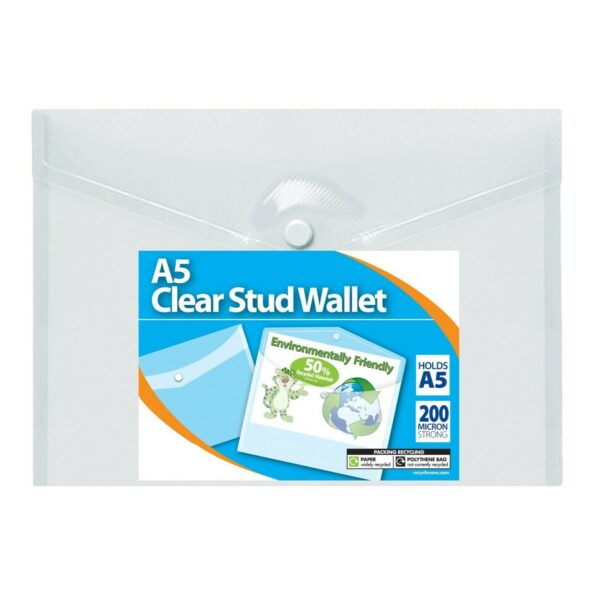 A5 Clear Plastic Stud Wallet | Pack of 5 A5