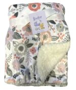 Luxury Soft Fur Back Blanket White and Peach Purple floral Design