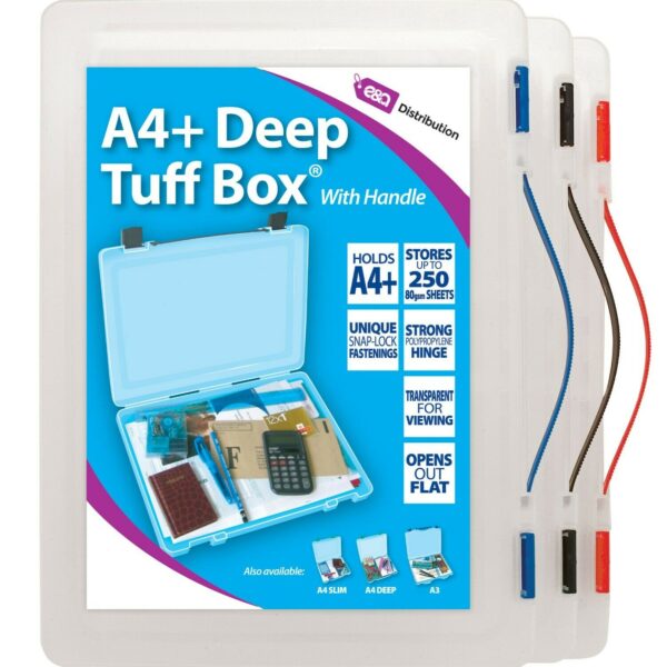 A4+ deep clear tuff box multi purpose with carry handle (red, green, blue, black)
