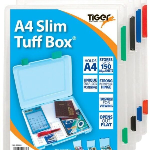 A4 slim tuff box assorted colours (green, blue, black, red)